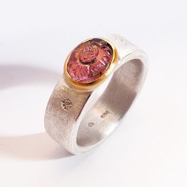 Silberring mit in Gold gefasster Turmalin-Blüte